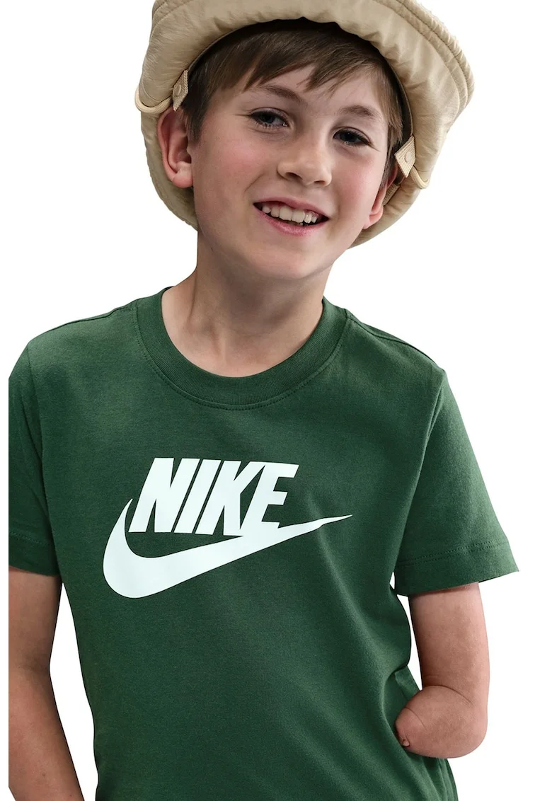 Tricou cu decolteu la baza gatului si imprimeu logo Futura, Alb optic/Verde aquamarin