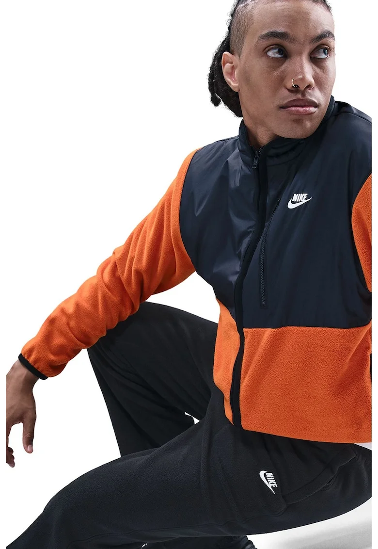 Pantaloni de trening din material fleece cu talie ajustabila Club, Alb/Negru