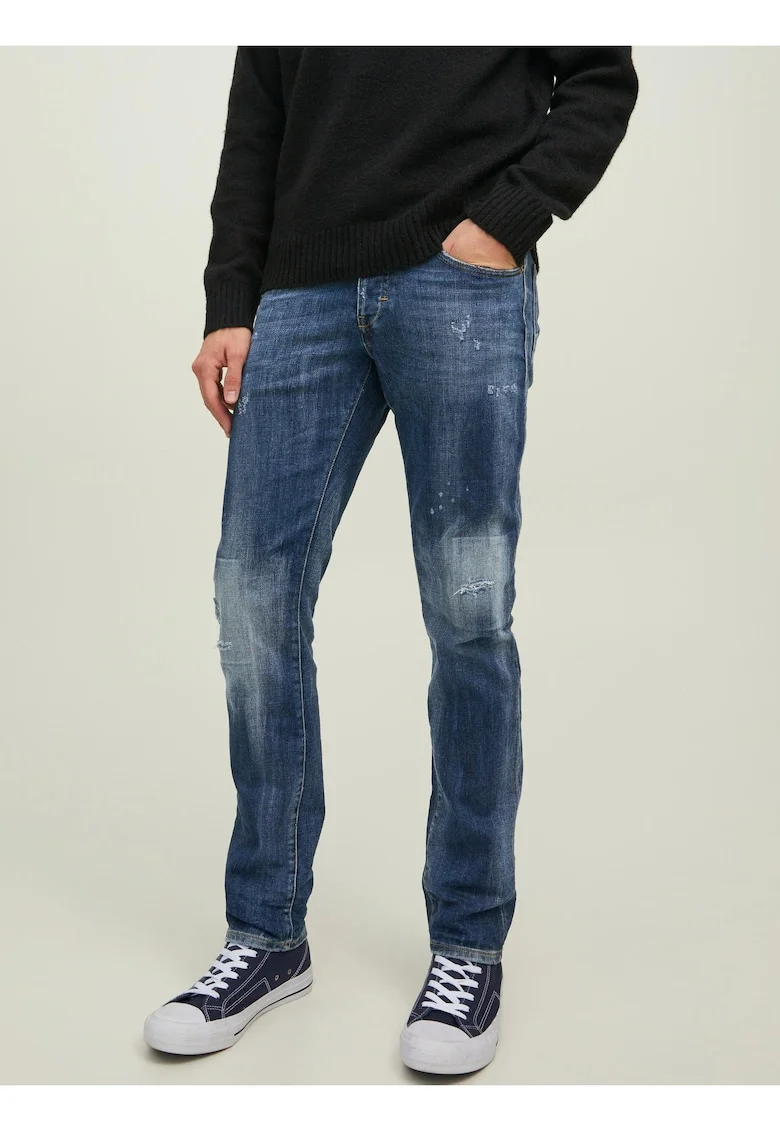 Blugi slim fit cu aspect deteriorat