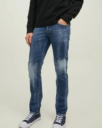 Blugi slim fit cu aspect deteriorat