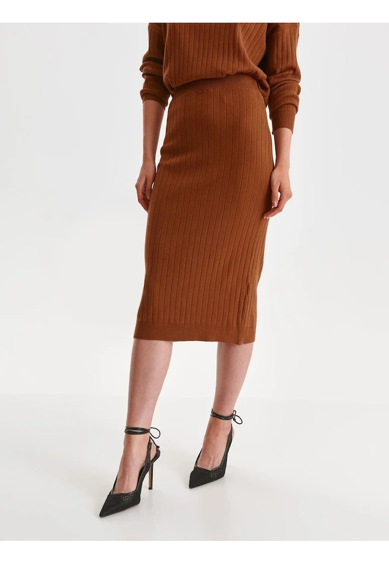 Fusta midi din tricot cu model uni