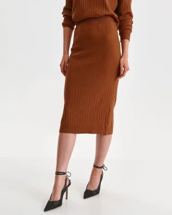 Fusta midi din tricot cu model uni