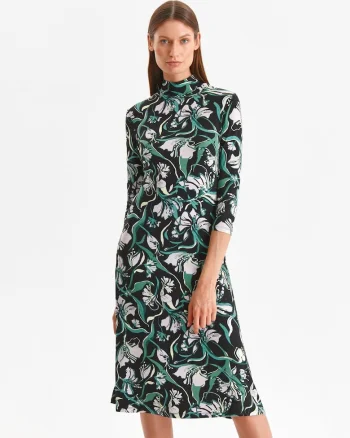 Rochie din viscoza cu maneci trei sferturi si model floral