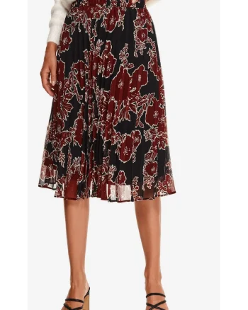 Fusta midi cu pliuri si model floral,