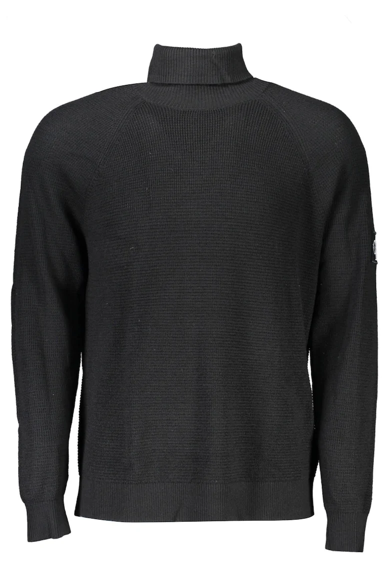 Pulover pe gat barbati, cu logo brodat, Regular fit, negru, Negru