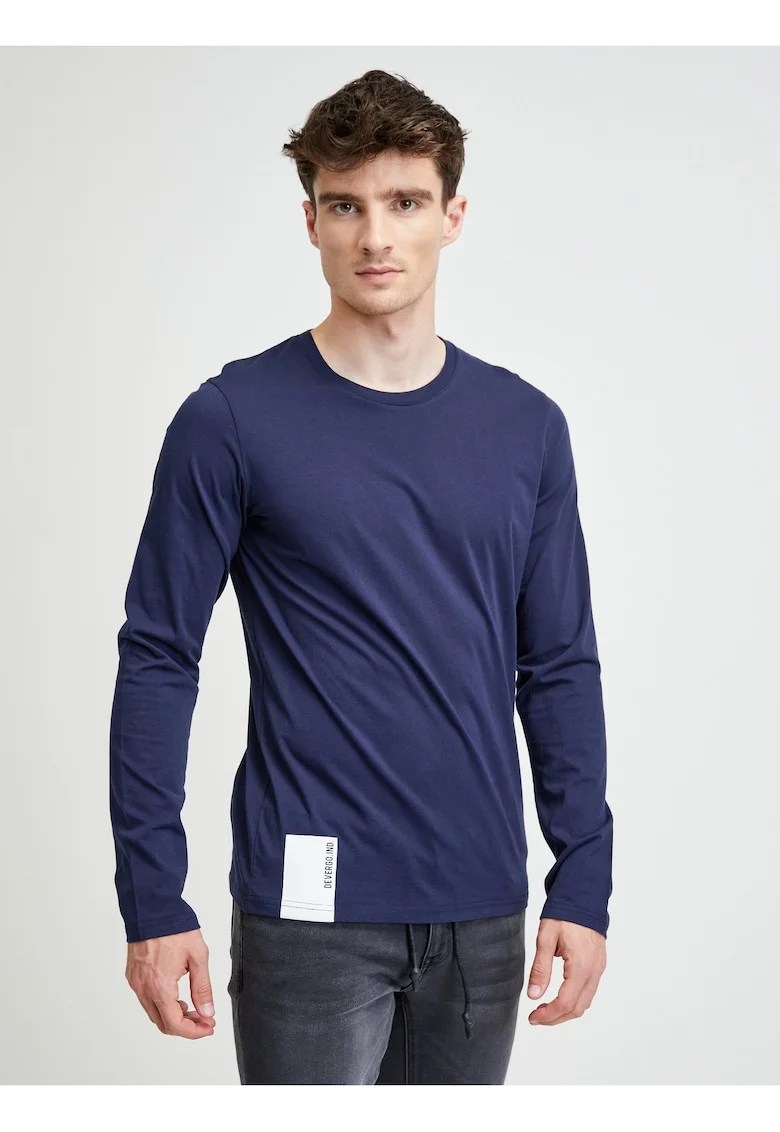 Bluza din bumbac cu decolteu la baza gatului si model uni,