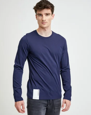 Bluza din bumbac cu decolteu la baza gatului si model uni,