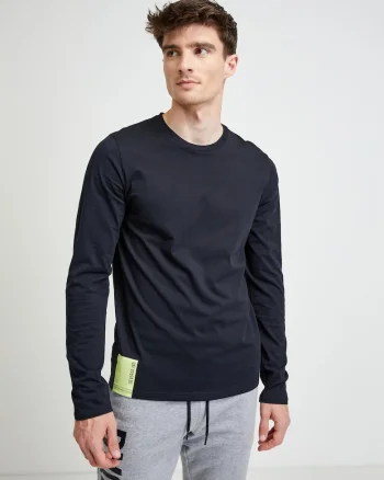 Bluza din bumbac cu model uni si decolteu la baza gatului