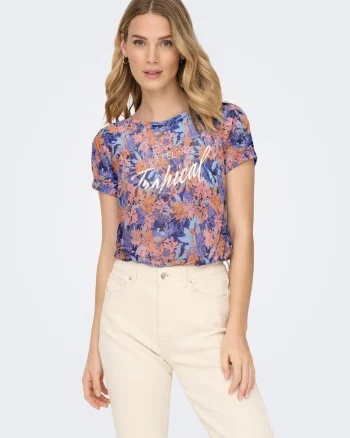 Tricou cu imprimeu floral si text Rilla