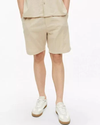 Pantaloni scurti barbati, din bumbac, Relaxed fit, Straight leg, Detroit, Bej