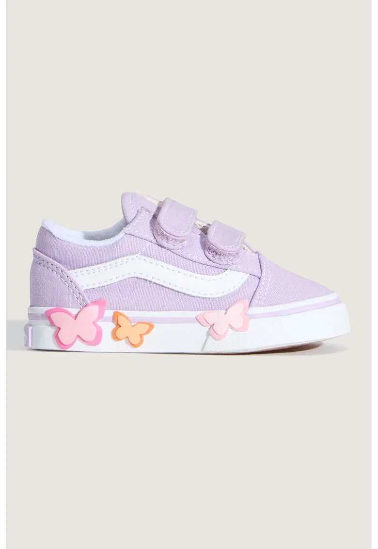 Pantofi sport Old Skool cu garnituri din piele si aplicatii fluturi, Violet deschis/Alb optic