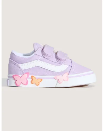 Pantofi sport Old Skool cu garnituri din piele si aplicatii fluturi, Violet deschis/Alb optic