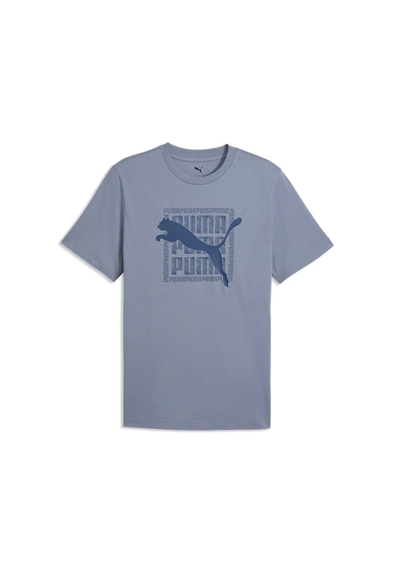 Tricou din bumbac cu imprimeu logo, Albastru prafuit/Bleumarin