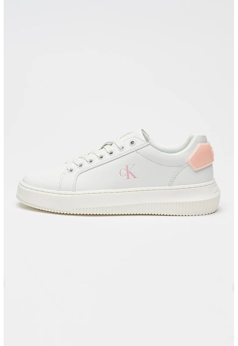 Pantofi sport low-cut de piele si piele ecologica, Alb/Roz