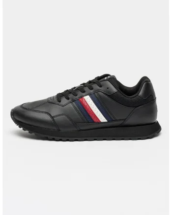 Pantofi sport low-cut cu insertii din piele, Negru