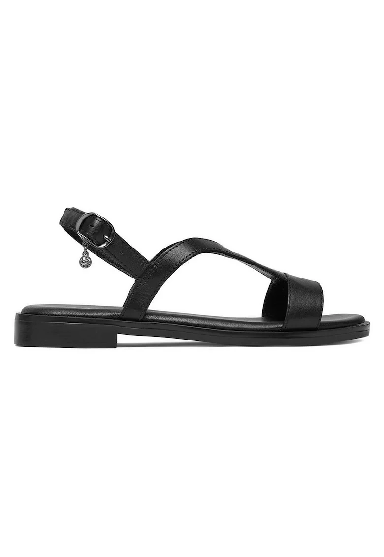 Sandale dama  piele naturala, inchidere cu catarama, negru, Negru