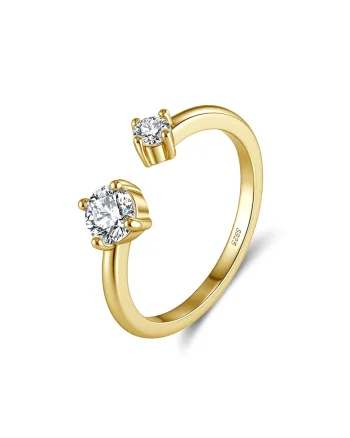 Inel Dual Glow Moissanite Ajustabil, Argint 925, pentru femei, Auriu