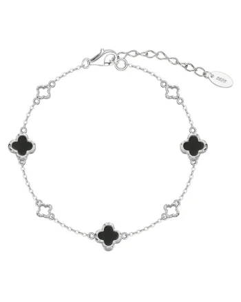 Bijuterii Clover cu Trifoi, Argint 925, pentru femei,, Argintiu | Negru