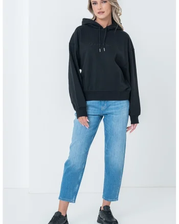 Hanorac cu broderie logo, Negru