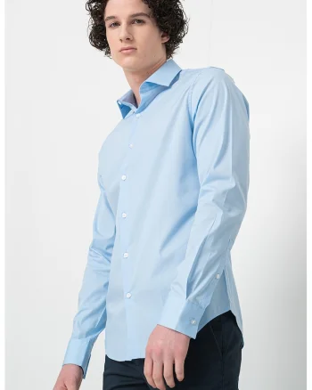 Camasa slim fit din amestec de bumbac, Albastru deschis