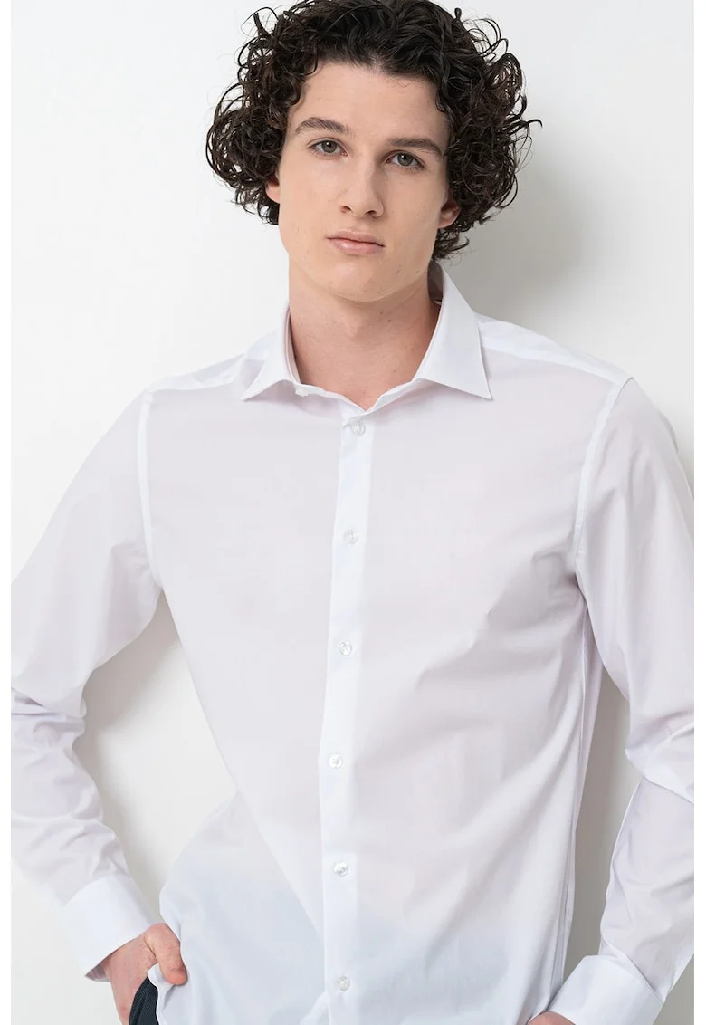 Camasa regular fit cu model uni, Alb