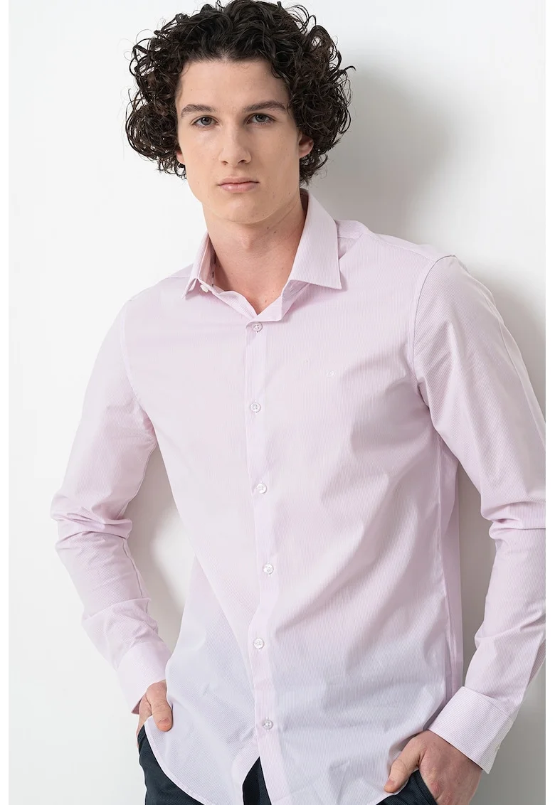 Camasa slim fit, Alb/Roz deschis
