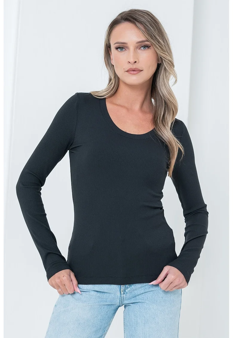 Bluza cambrata din amestec de modal, Negru