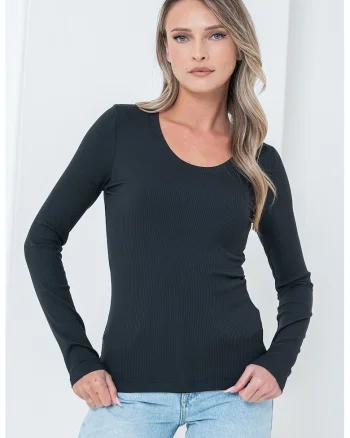 Bluza cambrata din amestec de modal, Negru