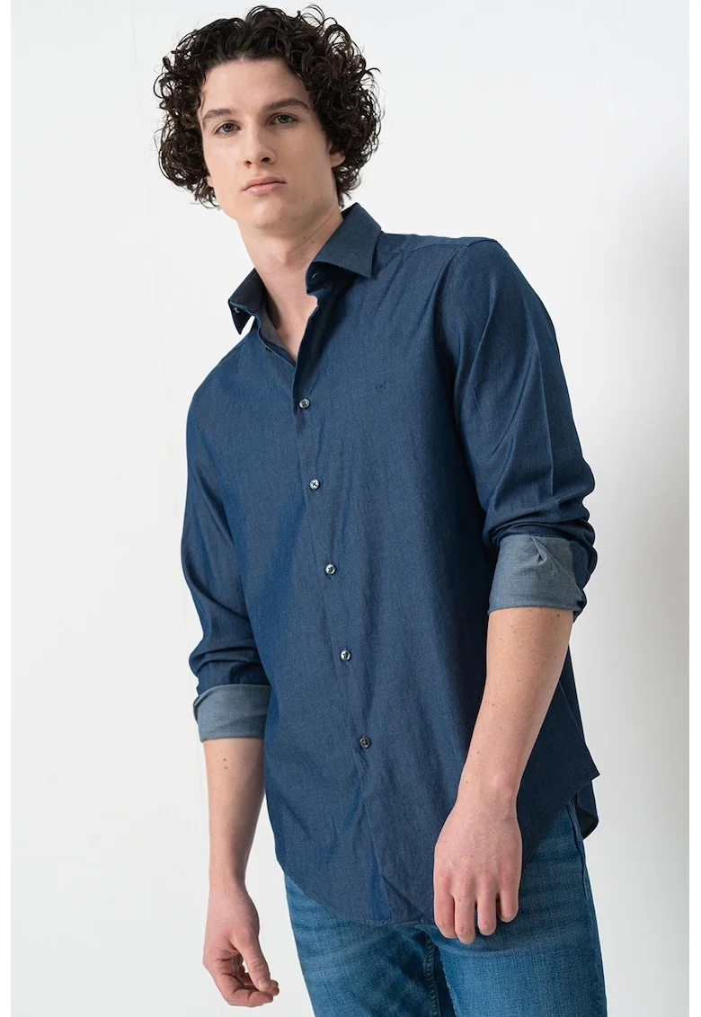 Camasa regular fit din material chambray, Albastru melange