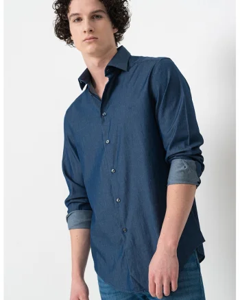Camasa regular fit din material chambray, Albastru melange