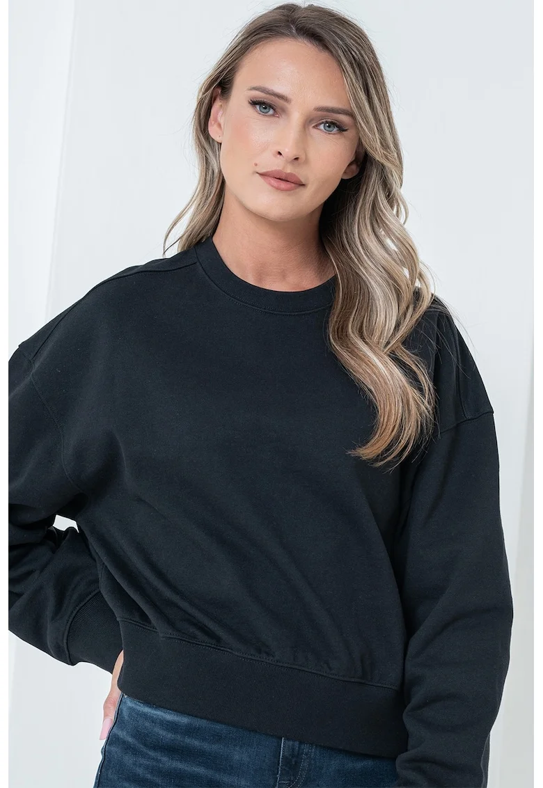 Bluza de trening cu decolteu la baza gatului si maneci cazute, Negru