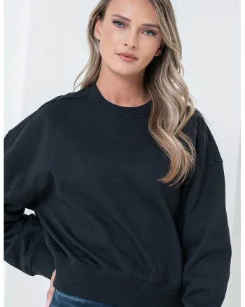 Bluza de trening cu decolteu la baza gatului si maneci cazute, Negru