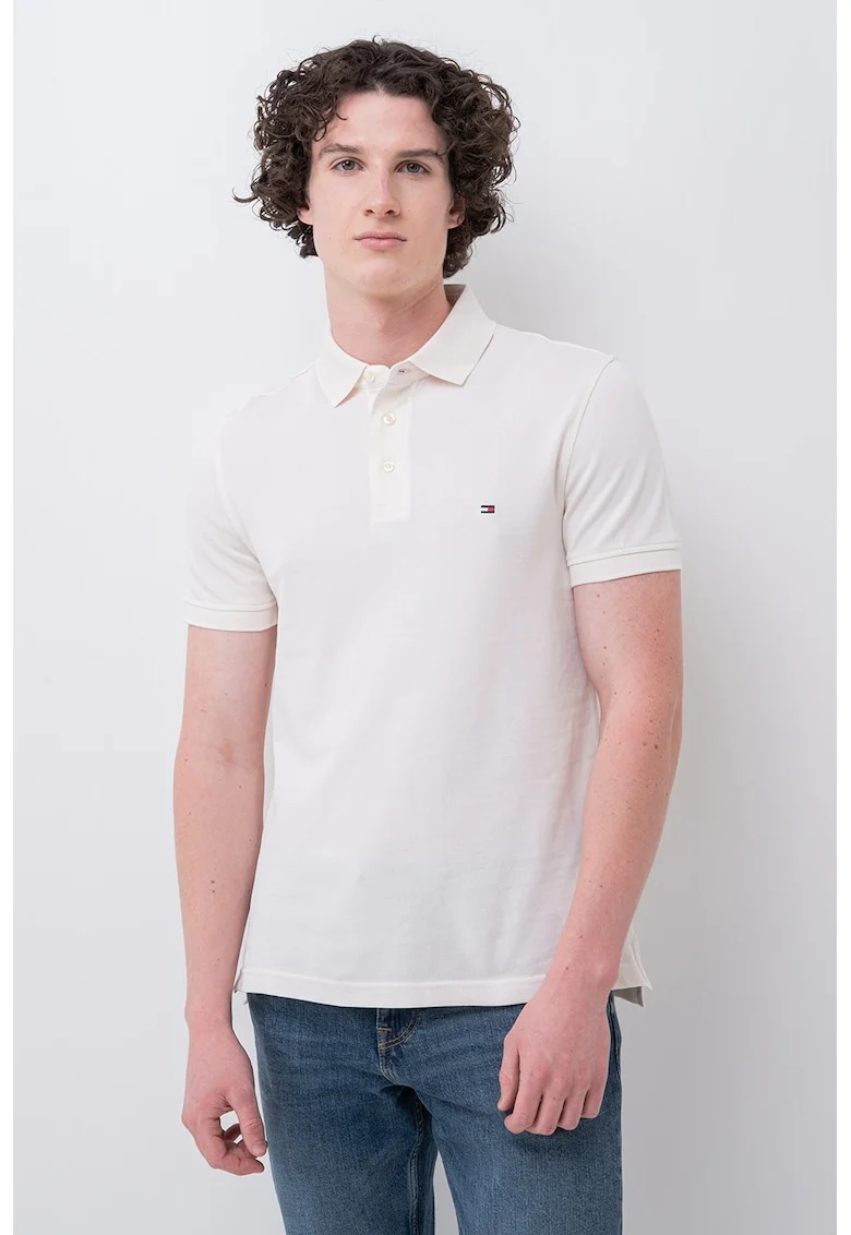 Tricou polo slim fit din amestec de bumbac organic, Crem