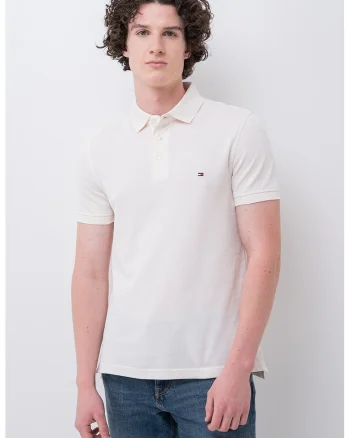 Tricou polo slim fit din amestec de bumbac organic, Crem