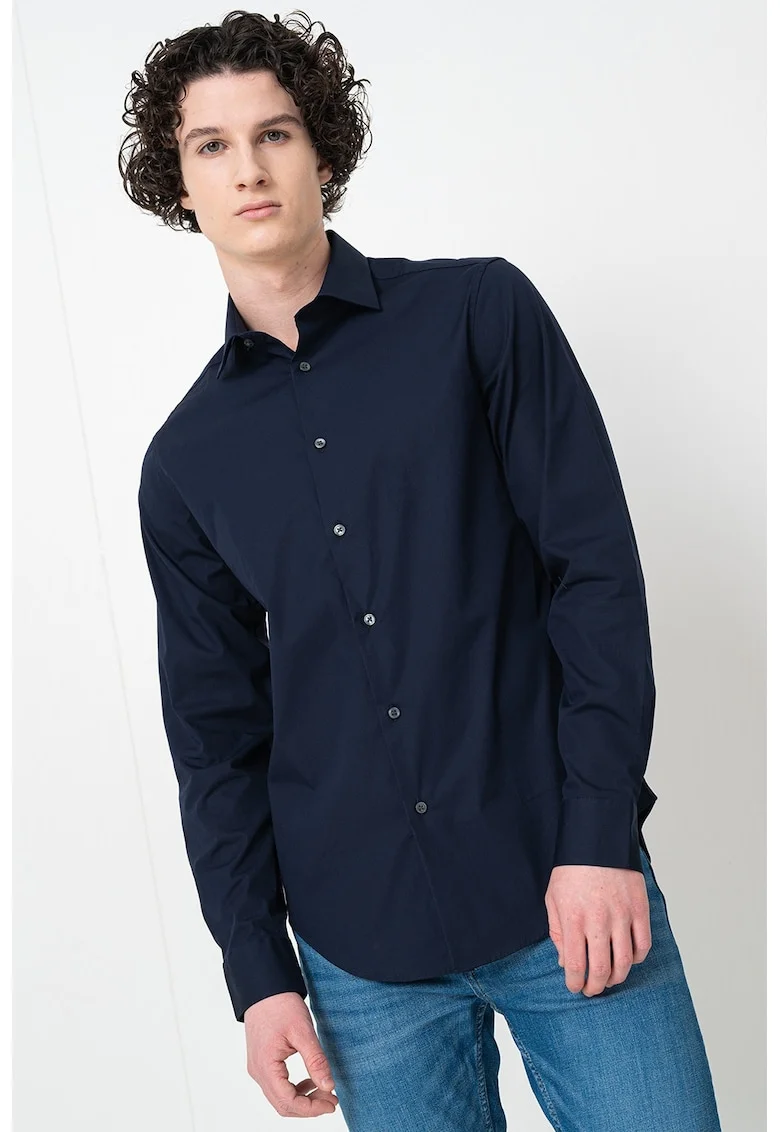 Camasa regular fit cu model uni, Bleumarin
