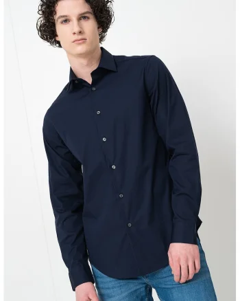 Camasa regular fit cu model uni, Bleumarin