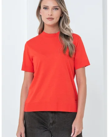 Tricou din amestec de lyocell cu decolteu la baza gatului, Rosu