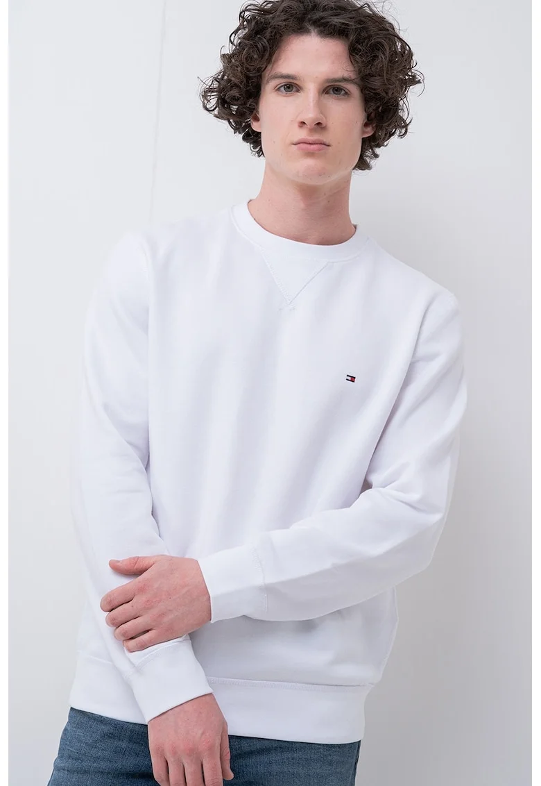 Bluza de trening regular fit cu decolteu la baza gatului, Alb optic
