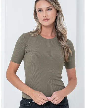 Tricou elastic din amestec de modal, Kaki