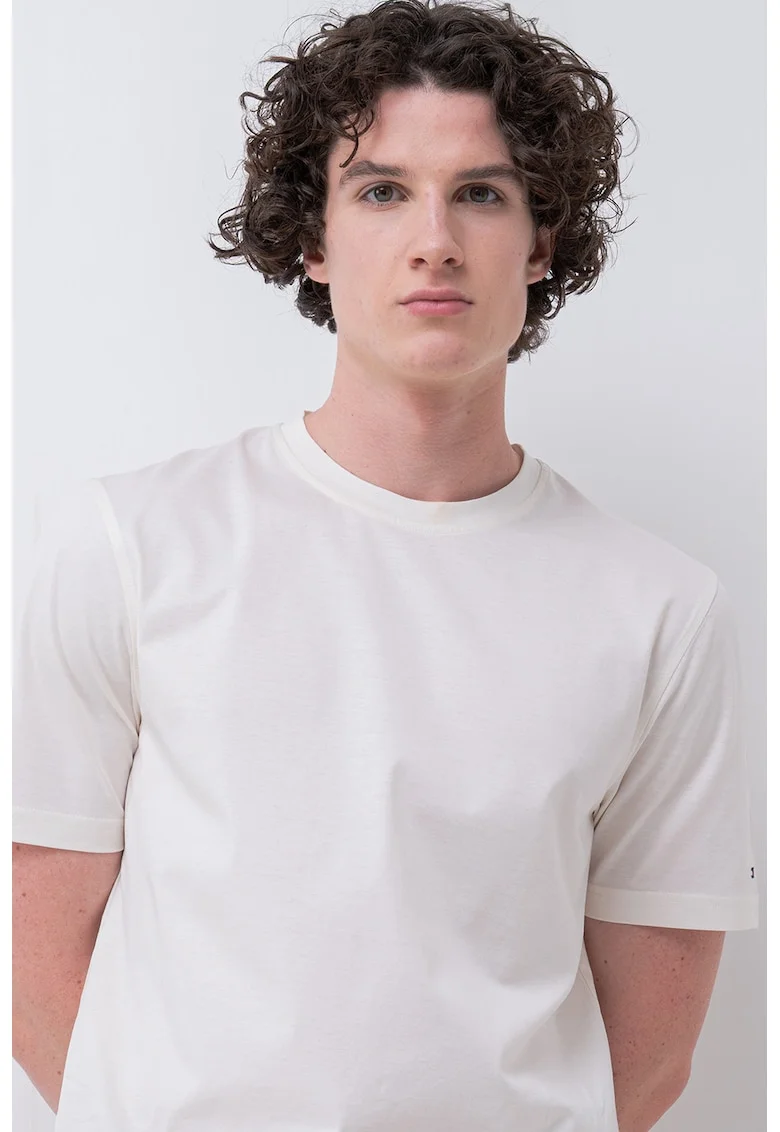 Tricou regular fit cu decolteu la baza gatului, Crem