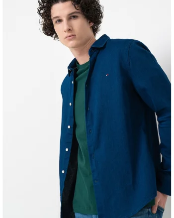 Camasa din bumbac cu model uni, Albastru indigo