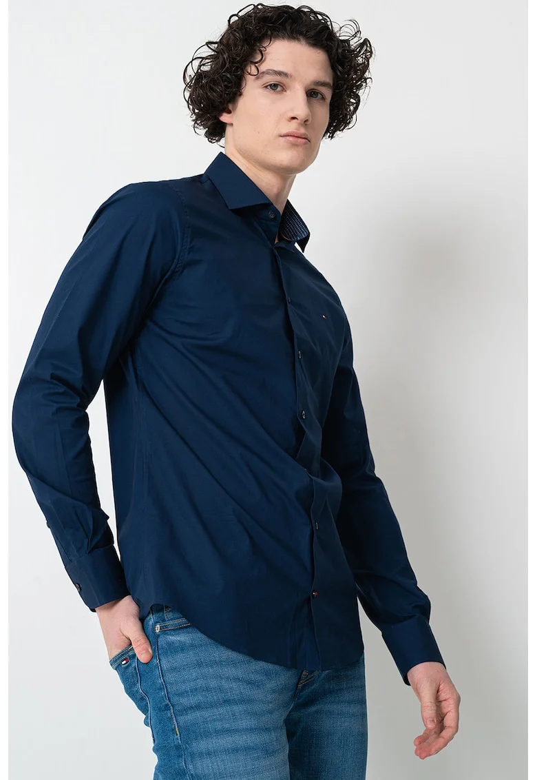 Camasa slim fit din amestec de bumbac, Albastru inchis