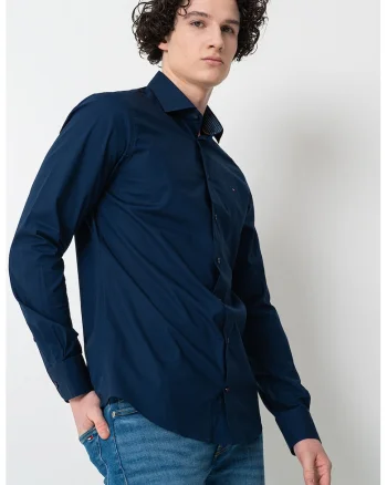 Camasa slim fit din amestec de bumbac, Albastru inchis