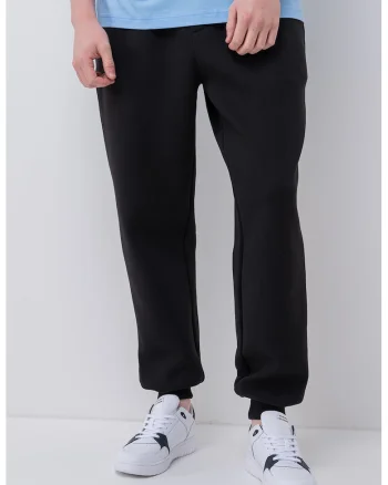 Pantaloni de trening din amestec de bumbac cu snur de ajustare, Negru