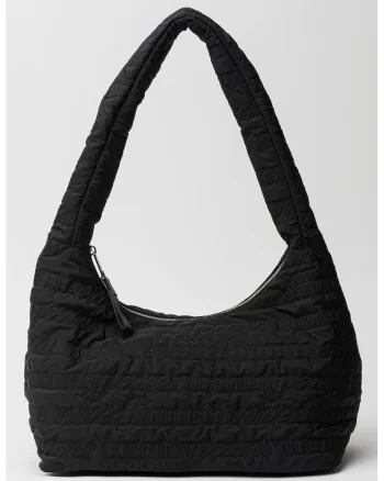 Geanta hobo din material textil cu bareta fixa de umar, Negru