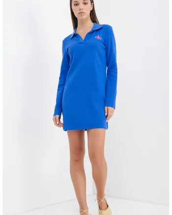 Rochie mini polo cu maneci lungi, Albastru royal
