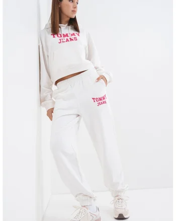 Hanorac larg crop cu logo, Alb/Fucsia