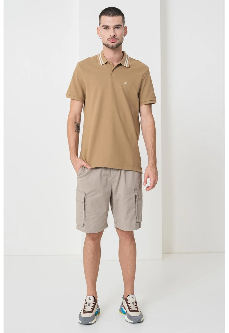 Tricou polo din bumbac, Alb/Maro nisip