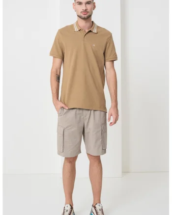 Tricou polo din bumbac, Alb/Maro nisip