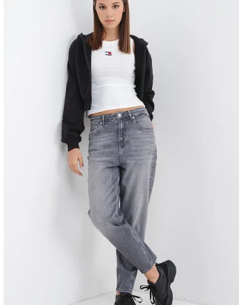 Hanorac crop lejer cu inchidere cu fermoar, Negru
